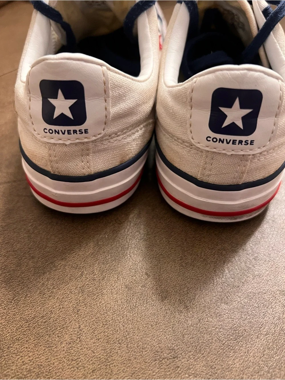 Converse Kids White Canvas Sneakers with Navy Trim and Red Star Accent